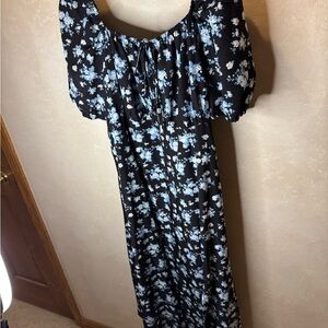 SHEIN Black and Blue Floral Long Sleeve Dress
